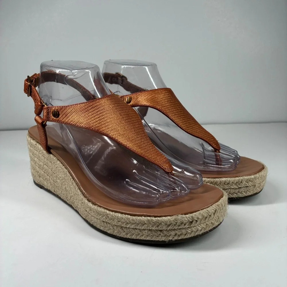 Vionic Kirra Women's US 8 Copper Leather Orthotic Casual Wedge Espadrille Sandal